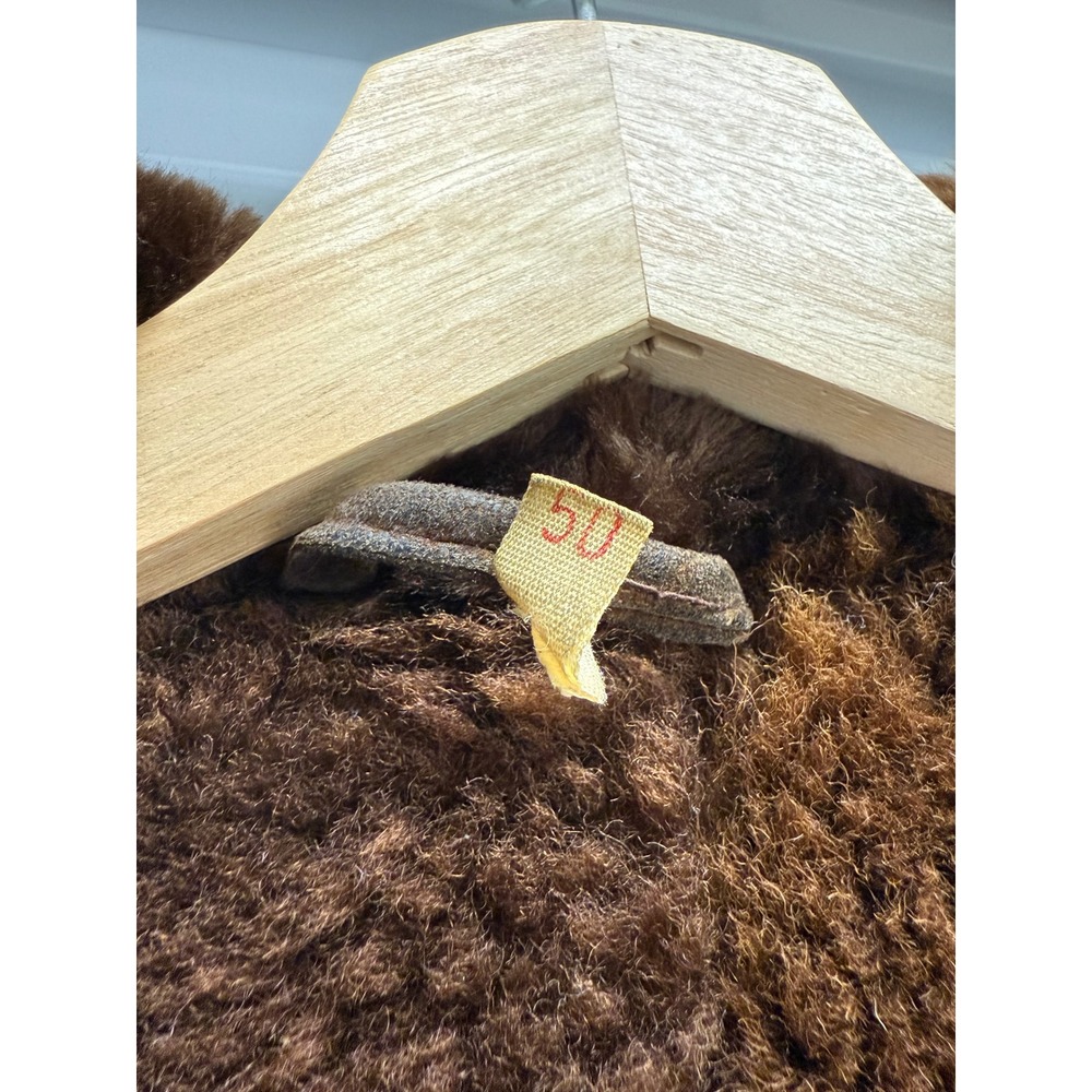 Vintage Brown Shearling Sheepskin Coat Double Breasted Faux Fur Collar Size 50 - Picture 3 of 7